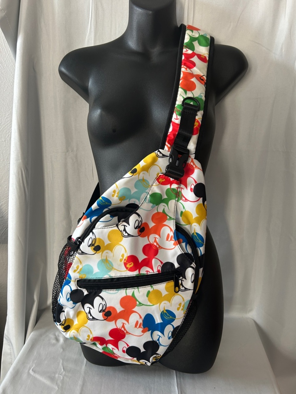 Disney Mickey Mouse Sling Backpack Crossbody Shoulder Bag White-multi Color
